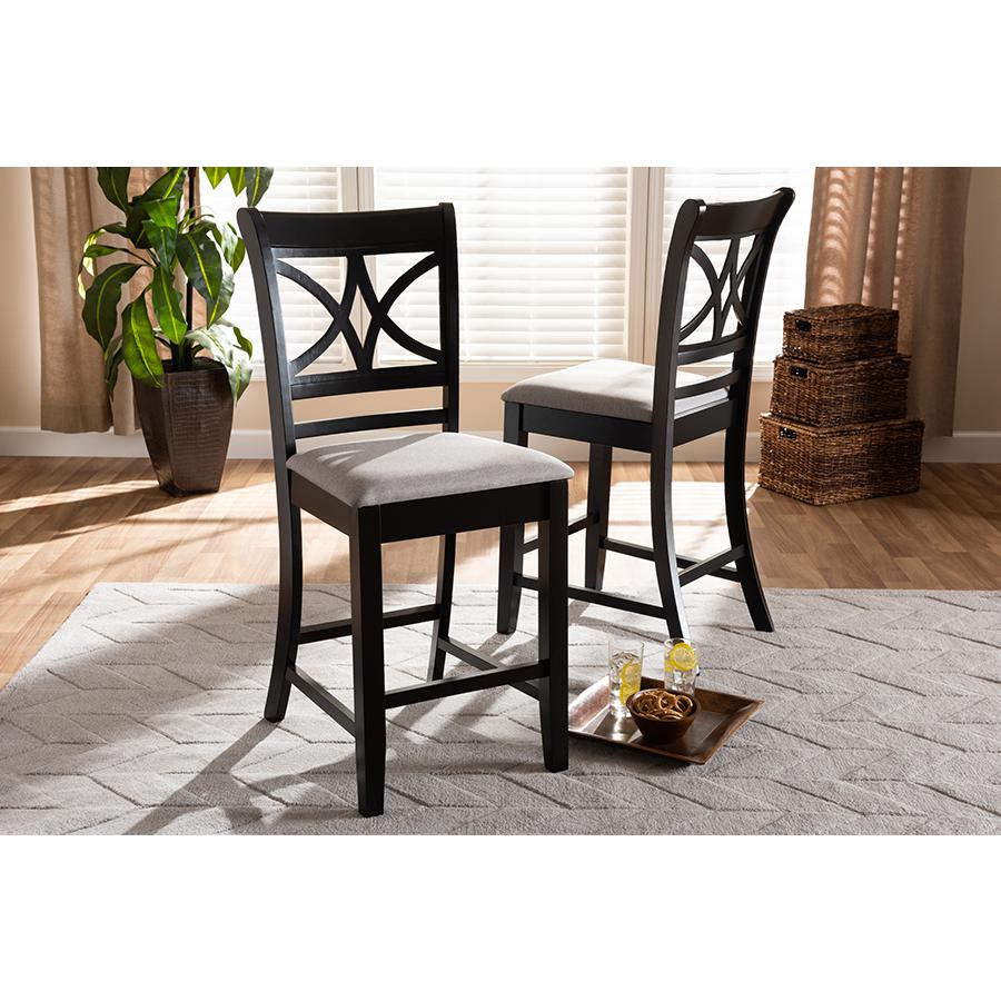 Baxton Studio Chandler Modern and Contemporary Grey Fabric Upholstered and Espresso Brown Finished Wood 2-Piece Counter Height Pub Chair Set. The main picture.