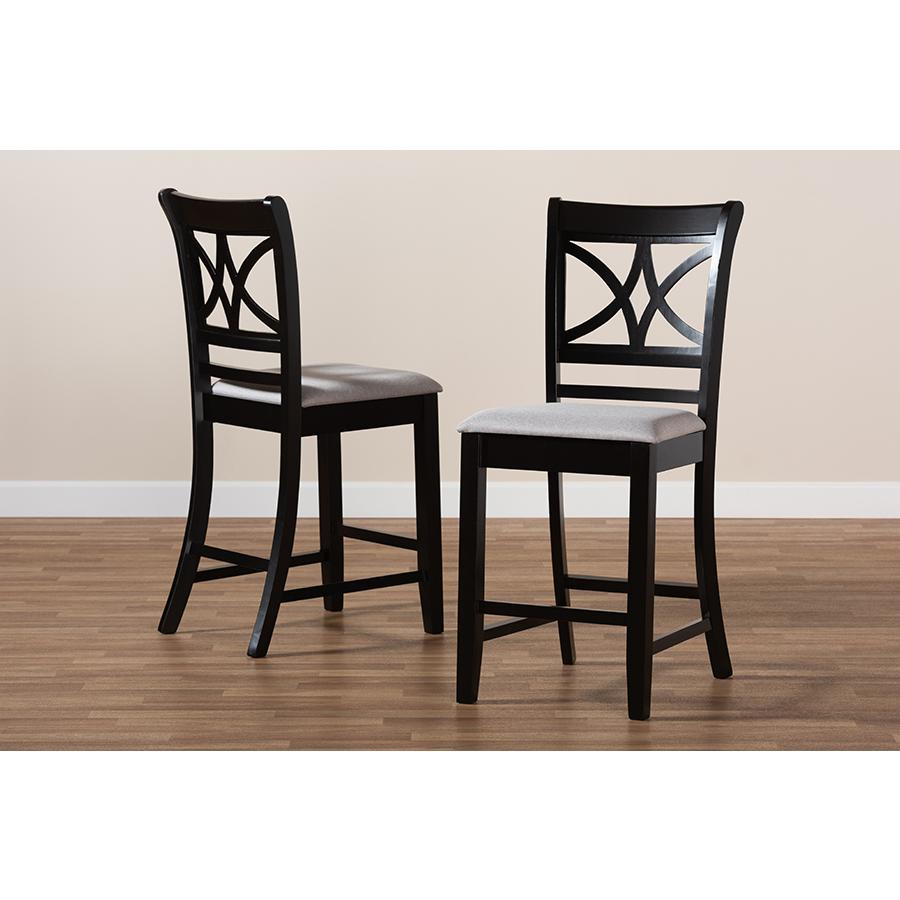 Baxton Studio Chandler Modern and Contemporary Grey Fabric Upholstered and Espresso Brown Finished Wood 2-Piece Counter Height Pub Chair Set. Picture 8