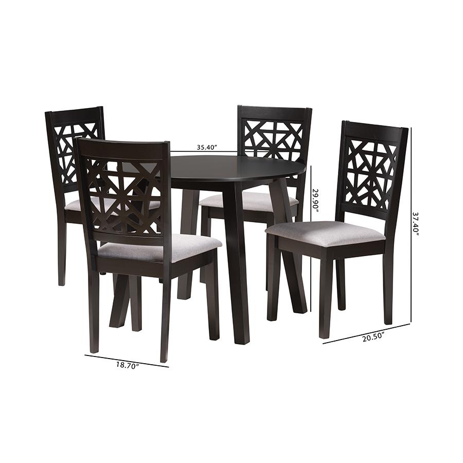 Aiden Modern Grey Fabric and Dark Brown Finished Wood 5-Piece Dining Set. Picture 10