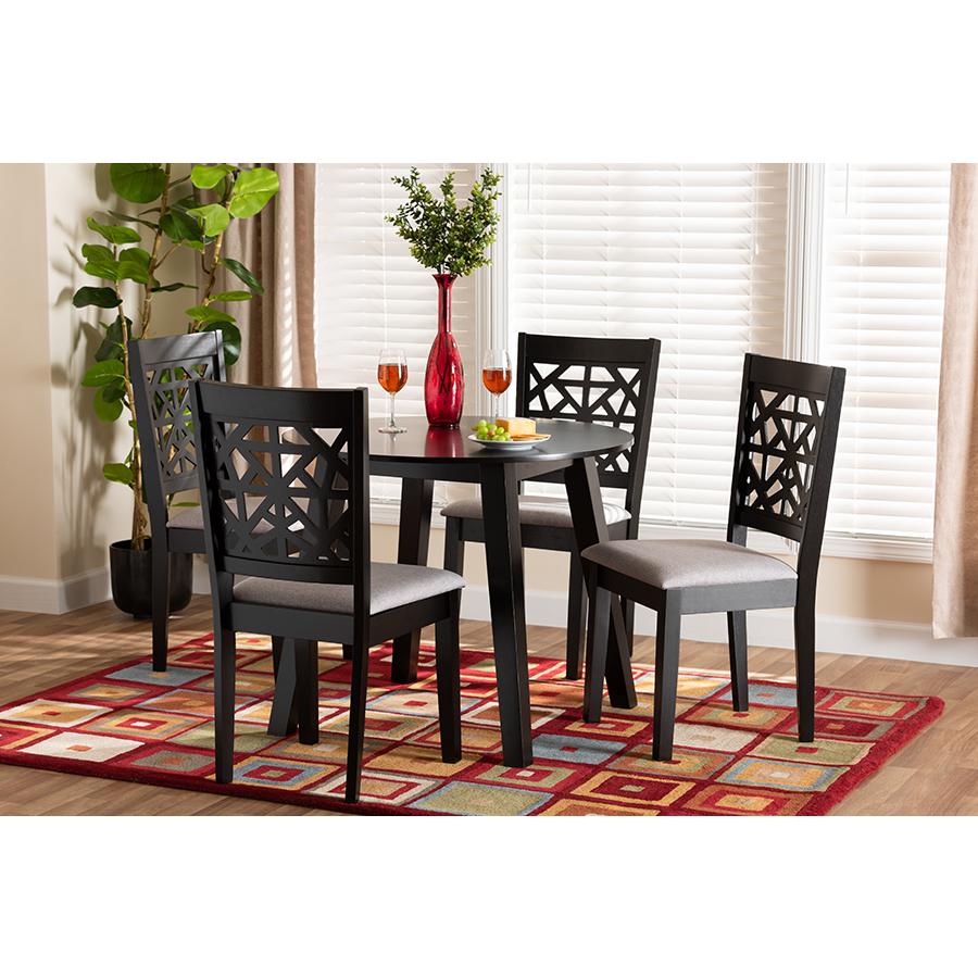 Aiden Modern Grey Fabric and Dark Brown Finished Wood 5-Piece Dining Set. Picture 8
