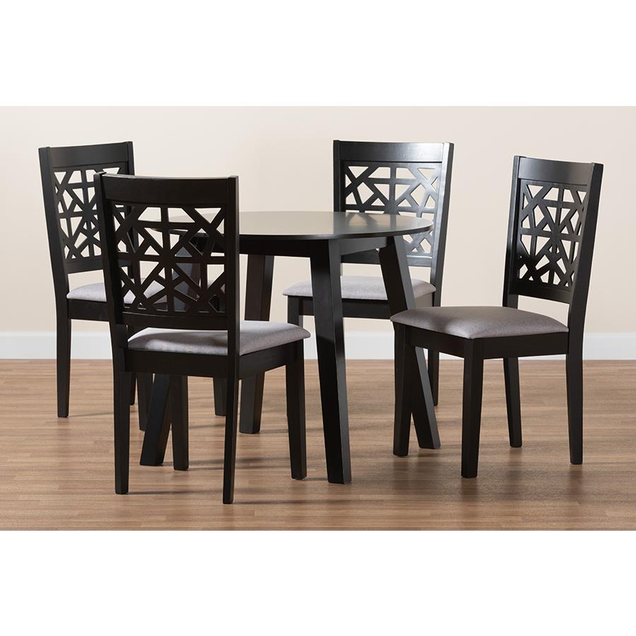Aiden Modern Grey Fabric and Dark Brown Finished Wood 5-Piece Dining Set. Picture 9