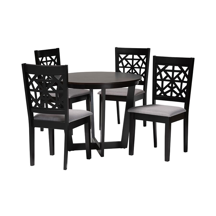 Jamie Moden Grey Fabric and Dark Brown Finished Wood 5-Piece Dining Set. Picture 1