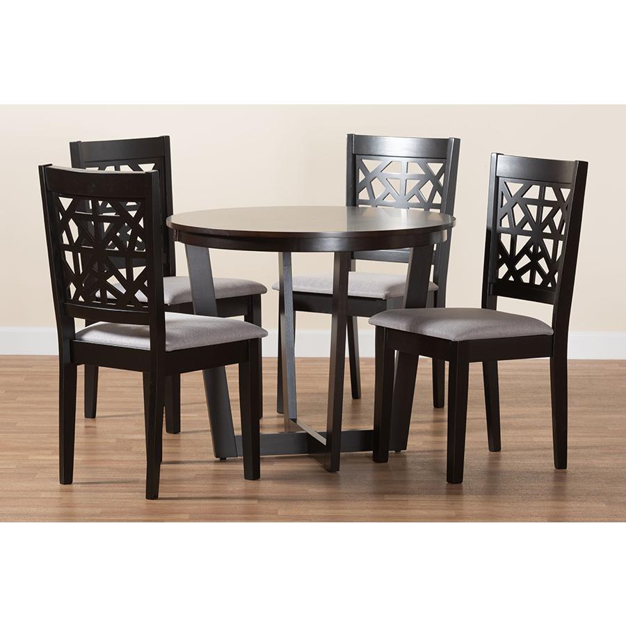 Jamie Moden Grey Fabric and Dark Brown Finished Wood 5-Piece Dining Set. Picture 9