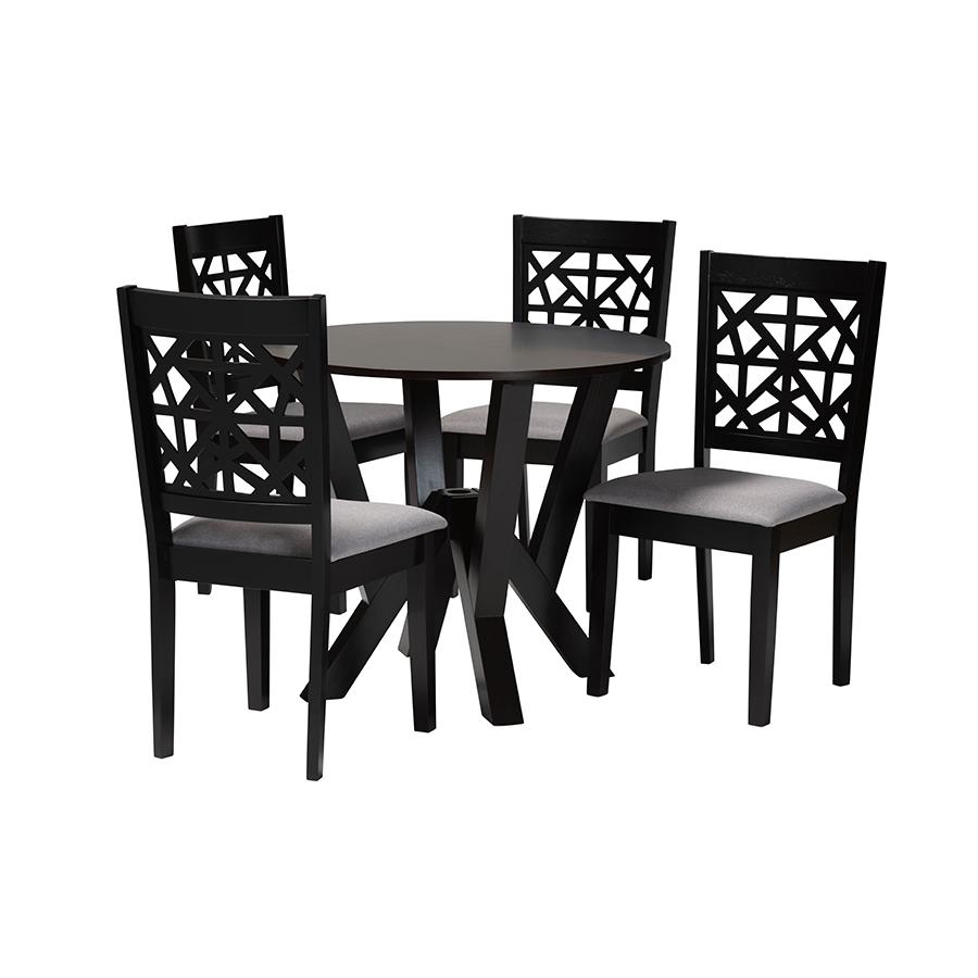 Felice Modern Grey Fabric and Dark Brown Finished Wood 5-Piece Dining Set. Picture 1