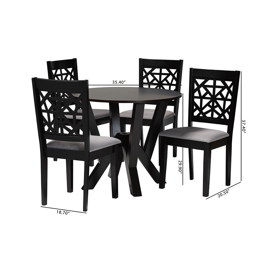 Felice Modern Grey Fabric and Dark Brown Finished Wood 5-Piece Dining Set. Picture 10