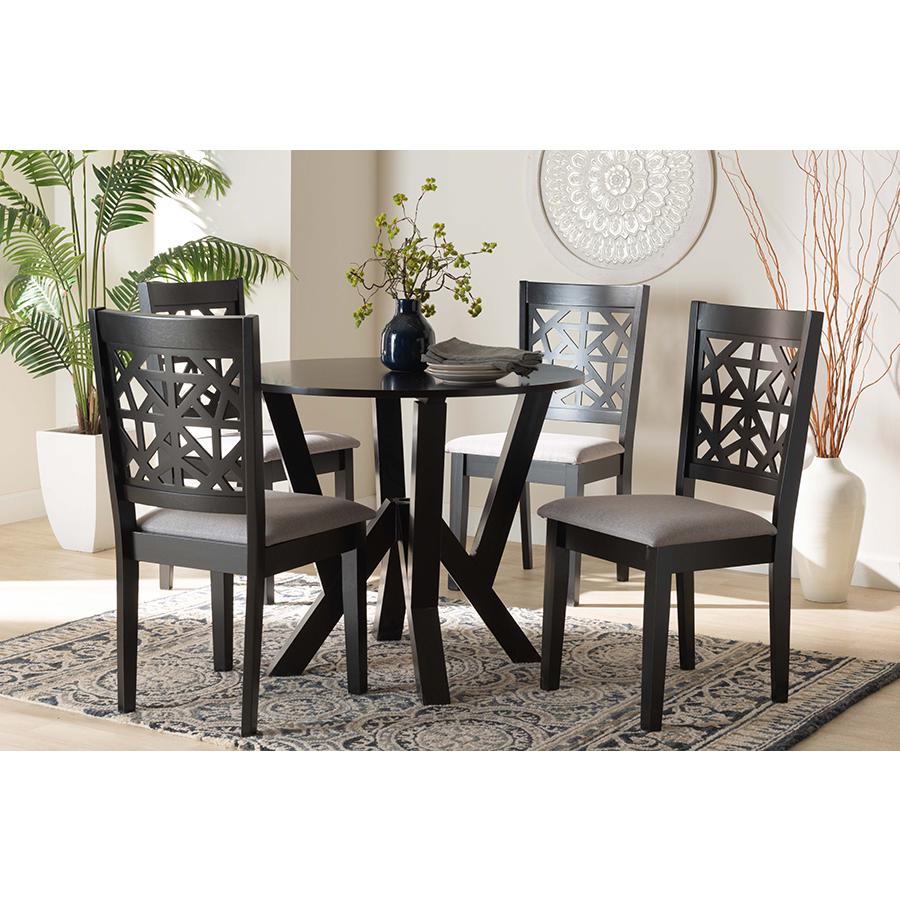 Felice Modern Grey Fabric and Dark Brown Finished Wood 5-Piece Dining Set. Picture 8