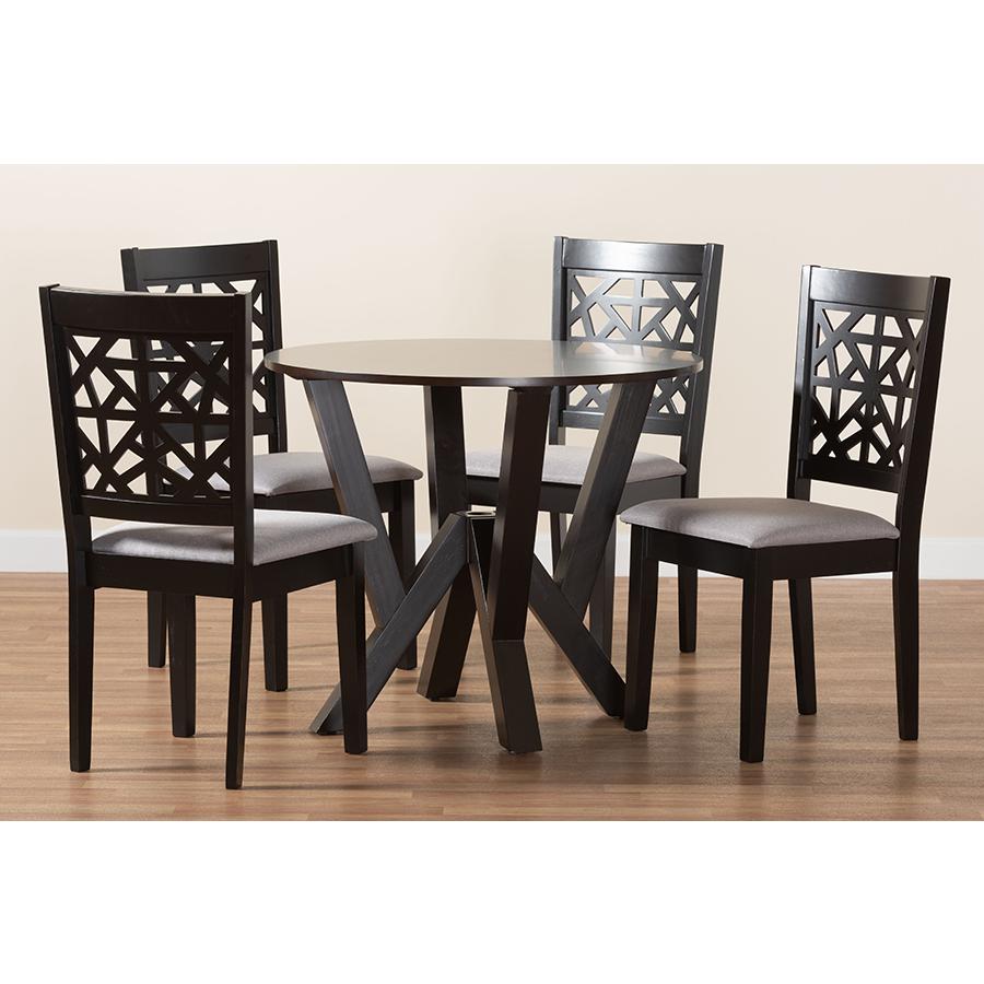 Felice Modern Grey Fabric and Dark Brown Finished Wood 5-Piece Dining Set. Picture 9