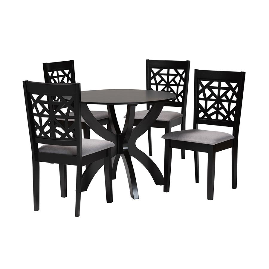 Lena Modern Grey Fabric and Dark Brown Finished Wood 5-Piece Dining Set. Picture 1
