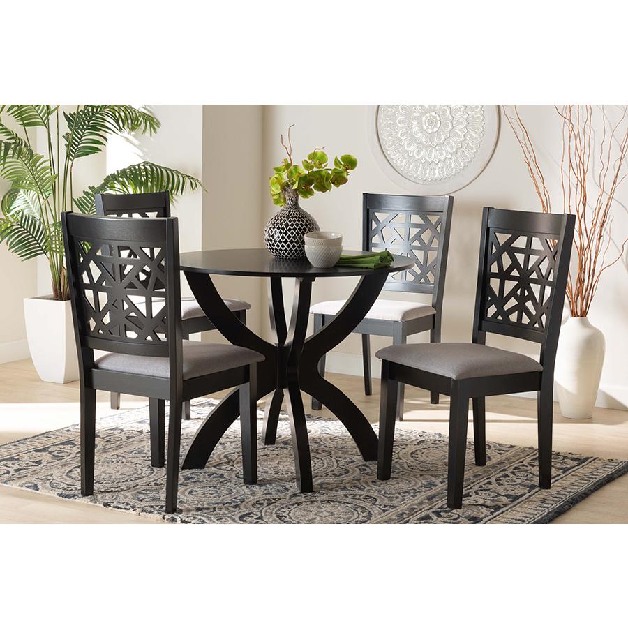 Lena Modern Grey Fabric and Dark Brown Finished Wood 5-Piece Dining Set. Picture 8