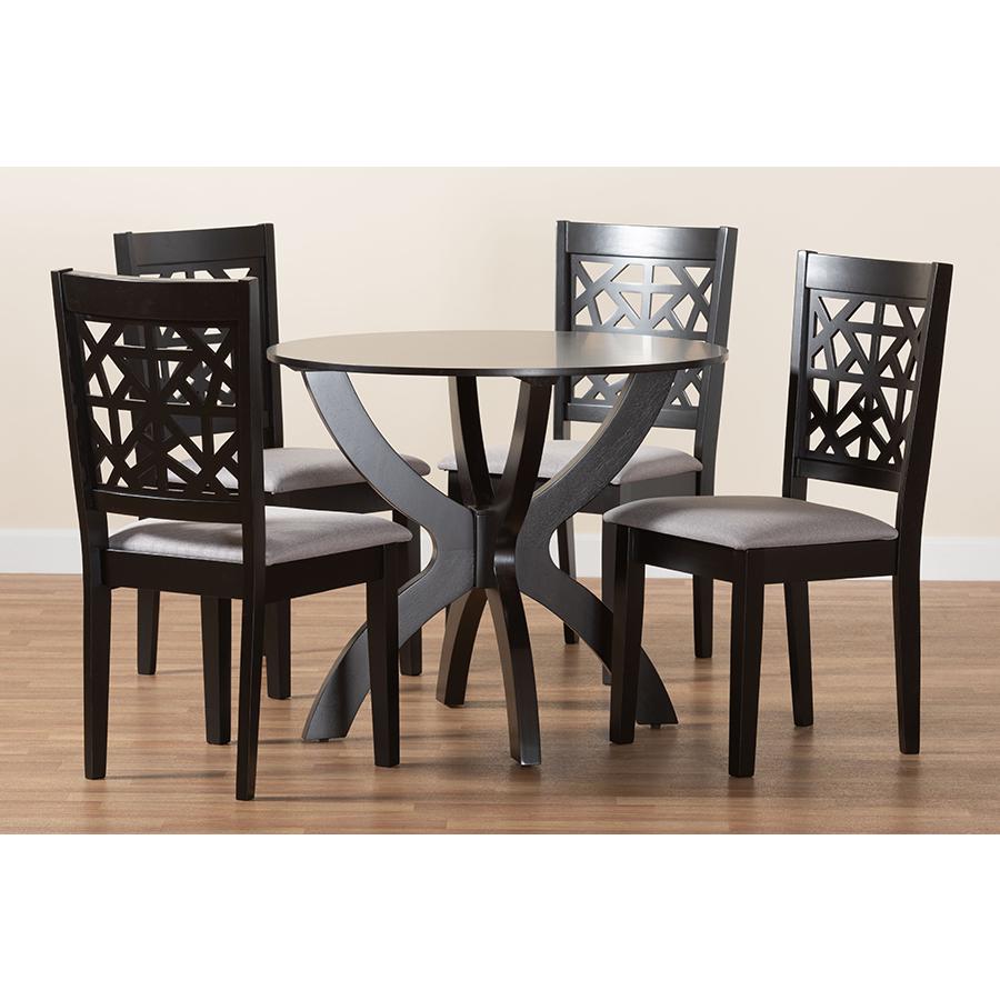 Lena Modern Grey Fabric and Dark Brown Finished Wood 5-Piece Dining Set. Picture 9