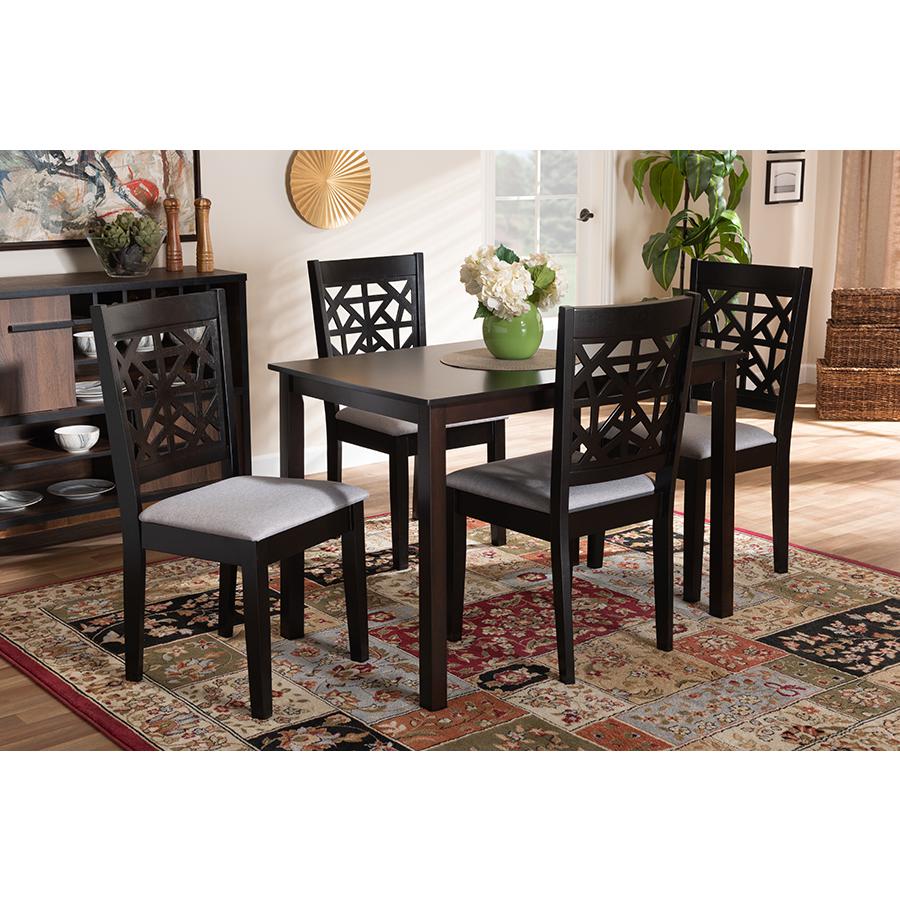 Grey Fabric Upholstered and Espresso Brown Finished Wood 5-Piece Dining Set. Picture 7