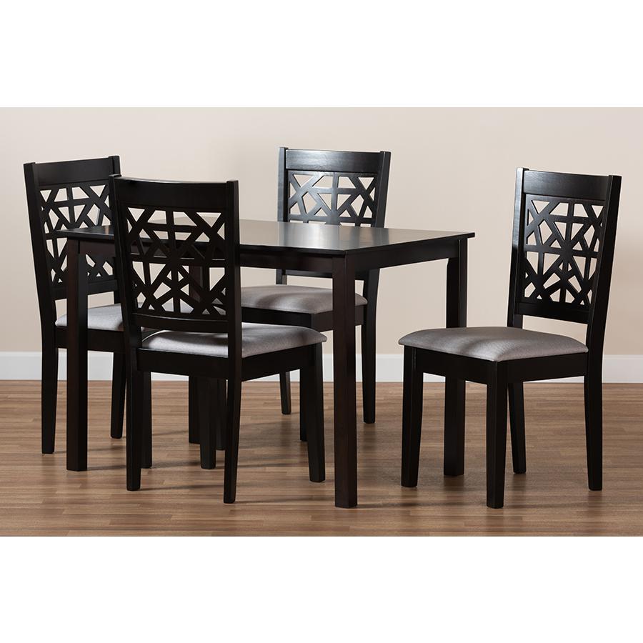 Grey Fabric Upholstered and Espresso Brown Finished Wood 5-Piece Dining Set. Picture 8