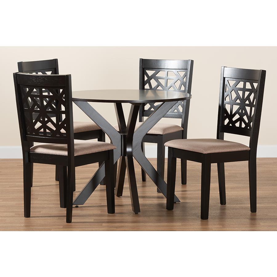 Karel Modern Beige Fabric and Espresso Brown Finished Wood 5-Piece Dining Set. Picture 9