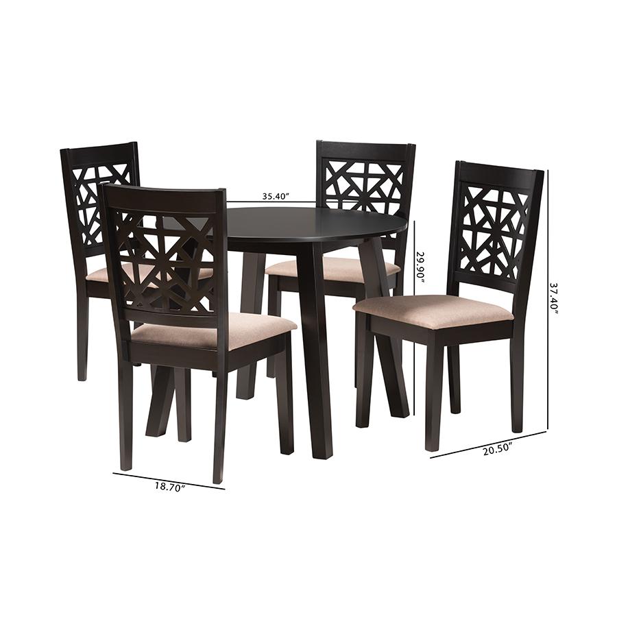 Aiden Modern Beige Fabric and Dark Brown Finished Wood 5-Piece Dining Set. Picture 10
