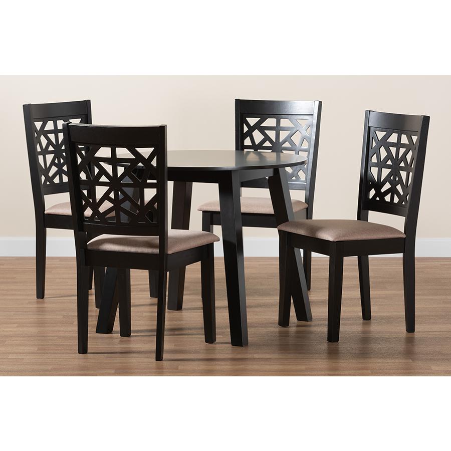 Aiden Modern Beige Fabric and Dark Brown Finished Wood 5-Piece Dining Set. Picture 9