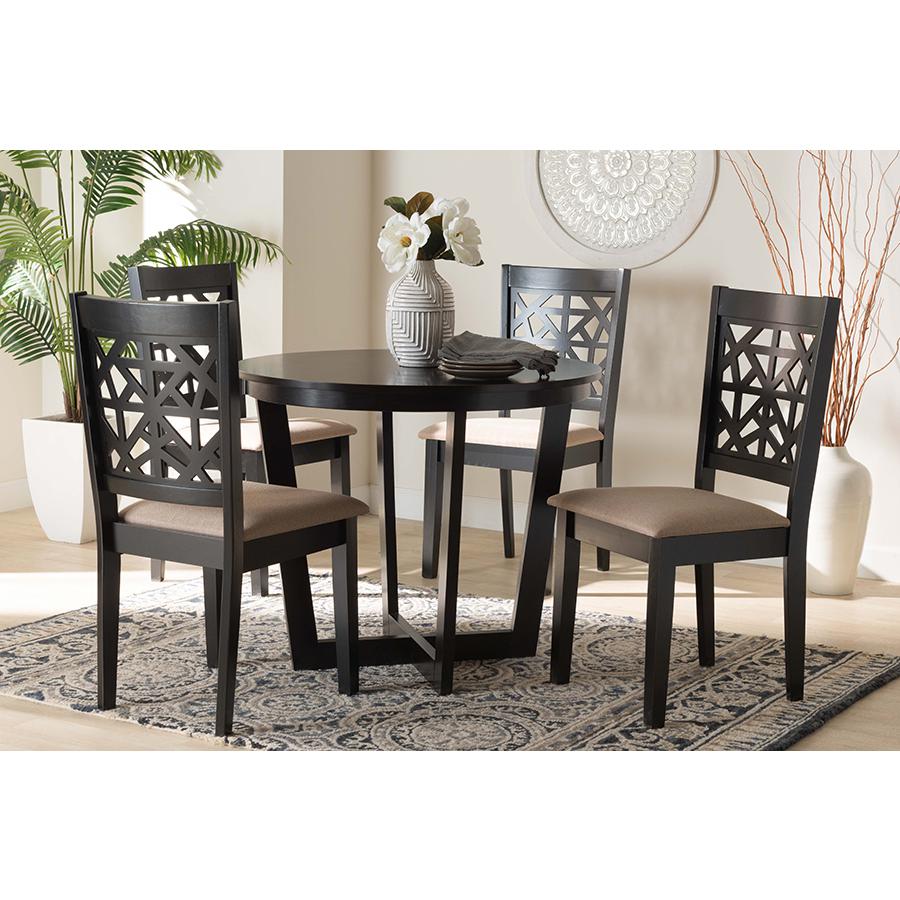 Jamie Moden Beige Fabric and Dark Brown Finished Wood 5-Piece Dining Set. Picture 8