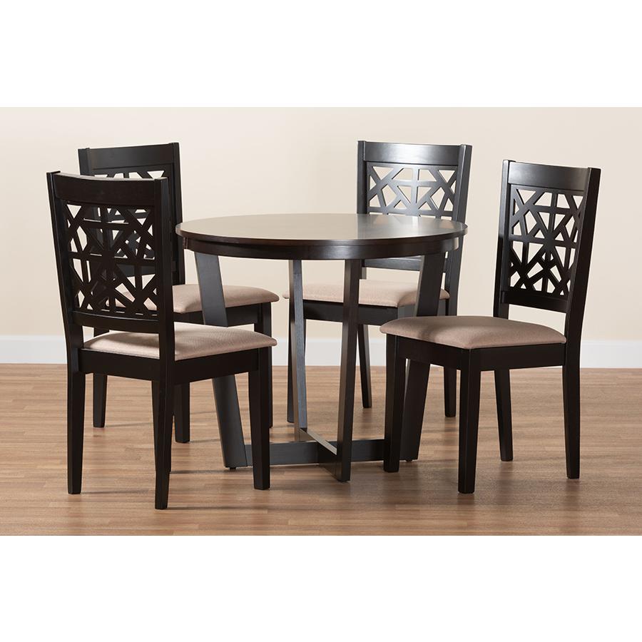 Jamie Moden Beige Fabric and Dark Brown Finished Wood 5-Piece Dining Set. Picture 9