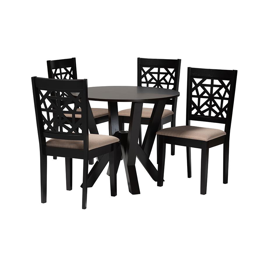 Felice Modern Beige Fabric and Dark Brown Finished Wood 5-Piece Dining Set. Picture 1