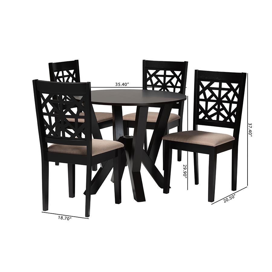 Felice Modern Beige Fabric and Dark Brown Finished Wood 5-Piece Dining Set. Picture 10