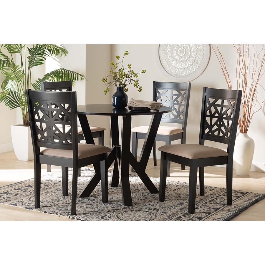 Felice Modern Beige Fabric and Dark Brown Finished Wood 5-Piece Dining Set. Picture 8