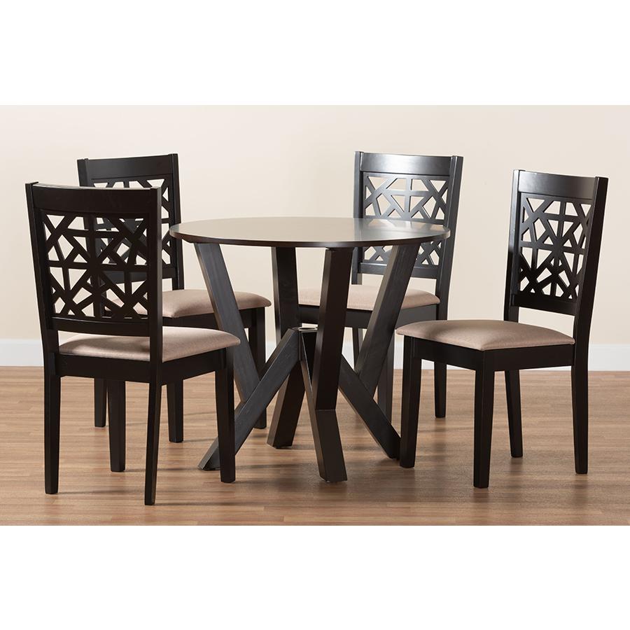 Felice Modern Beige Fabric and Dark Brown Finished Wood 5-Piece Dining Set. Picture 9