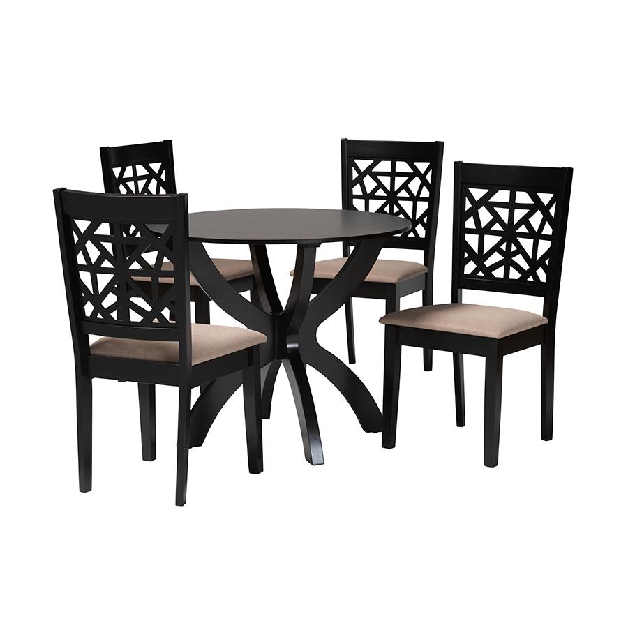 Lena Modern Beige Fabric and Dark Brown Finished Wood 5-Piece Dining Set. Picture 1