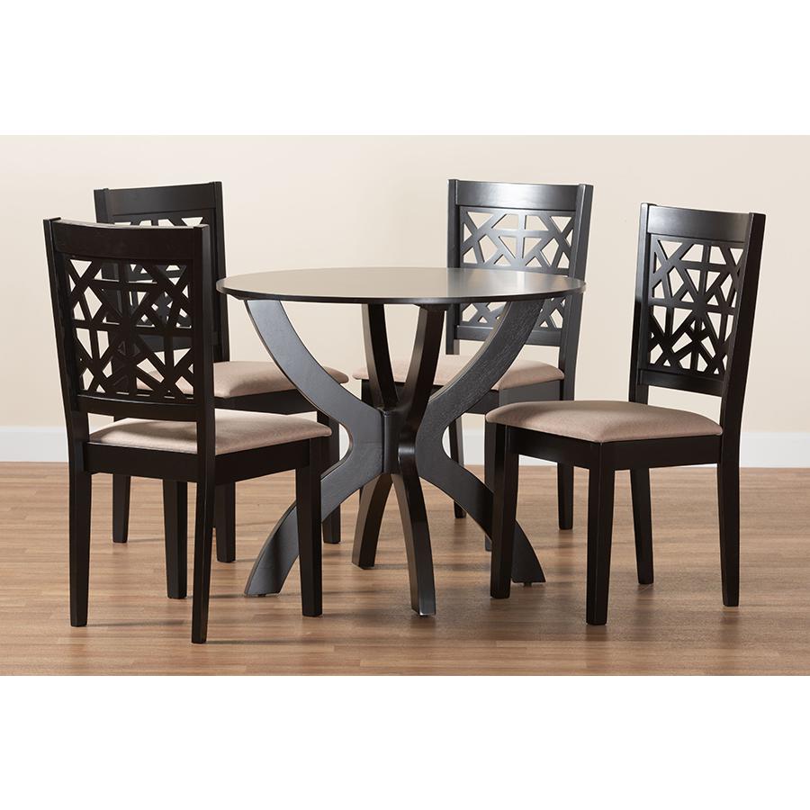 Lena Modern Beige Fabric and Dark Brown Finished Wood 5-Piece Dining Set. Picture 9