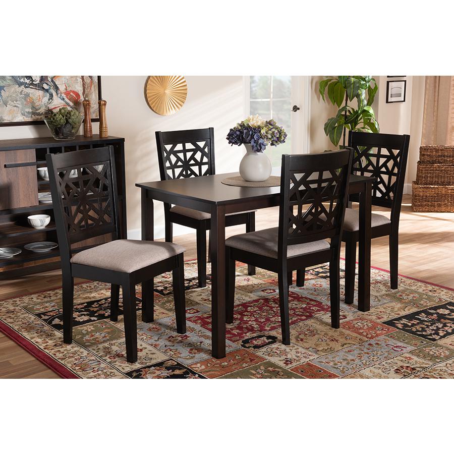 Sand Fabric Upholstered and Espresso Brown Finished Wood 5-Piece Dining Set. Picture 7