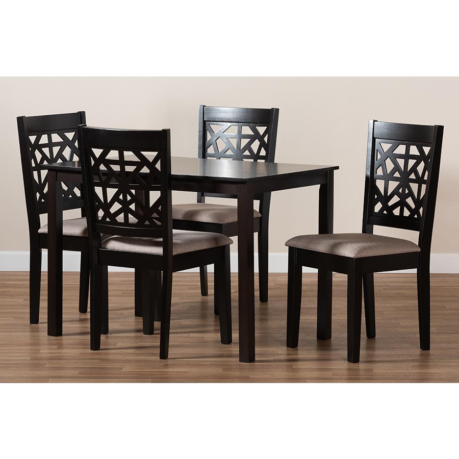 Sand Fabric Upholstered and Espresso Brown Finished Wood 5-Piece Dining Set. Picture 8