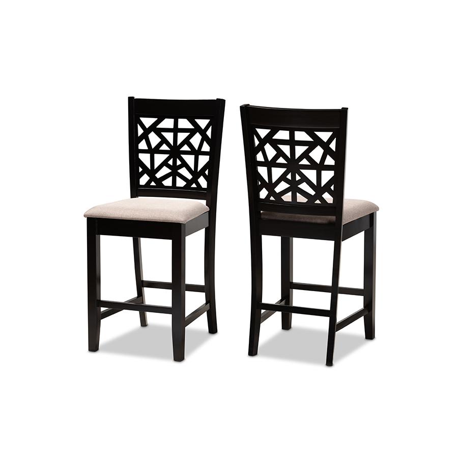 Baxton Studio Devon Modern and Contemporary Sand Fabric Upholstered and Espresso Brown Finished Wood 2-Piece Counter Height Pub Chair Set. Picture 2