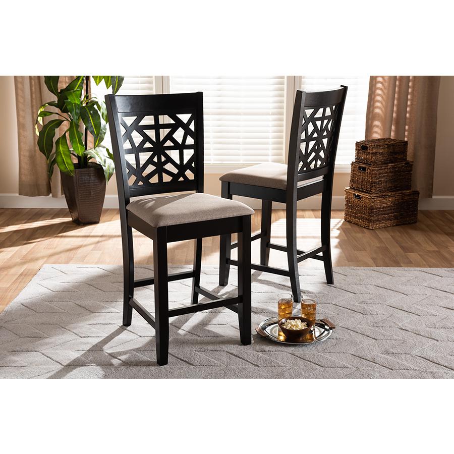 Baxton Studio Devon Modern and Contemporary Sand Fabric Upholstered and Espresso Brown Finished Wood 2-Piece Counter Height Pub Chair Set. Picture 1