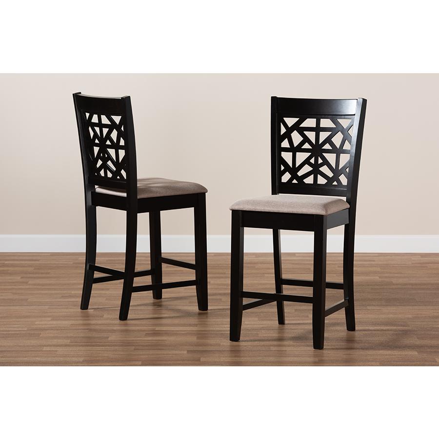 Baxton Studio Devon Modern and Contemporary Sand Fabric Upholstered and Espresso Brown Finished Wood 2-Piece Counter Height Pub Chair Set. Picture 8