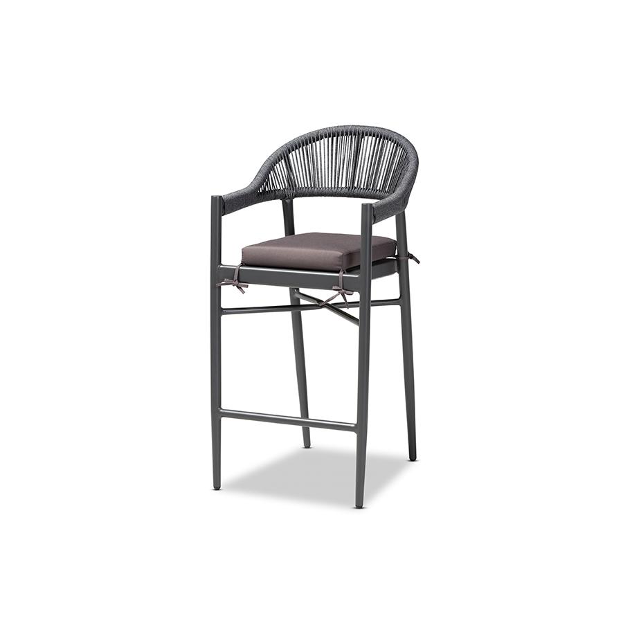 Wendell Modern and Contemporary Grey Finished Rope and Metal Outdoor Bar Stool. Picture 1