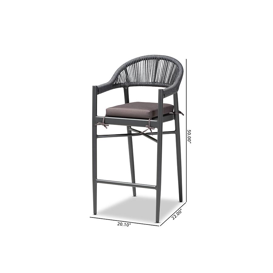 Wendell Modern and Contemporary Grey Finished Rope and Metal Outdoor Bar Stool. Picture 10