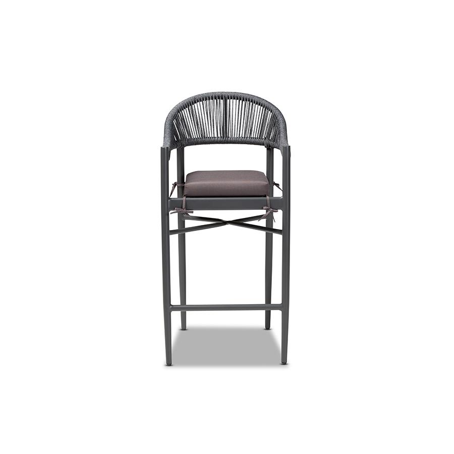 Wendell Modern and Contemporary Grey Finished Rope and Metal Outdoor Bar Stool. Picture 2