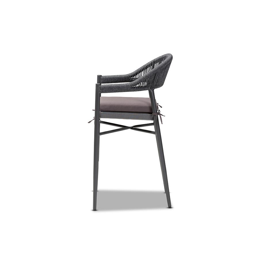 Wendell Modern and Contemporary Grey Finished Rope and Metal Outdoor Bar Stool. Picture 3