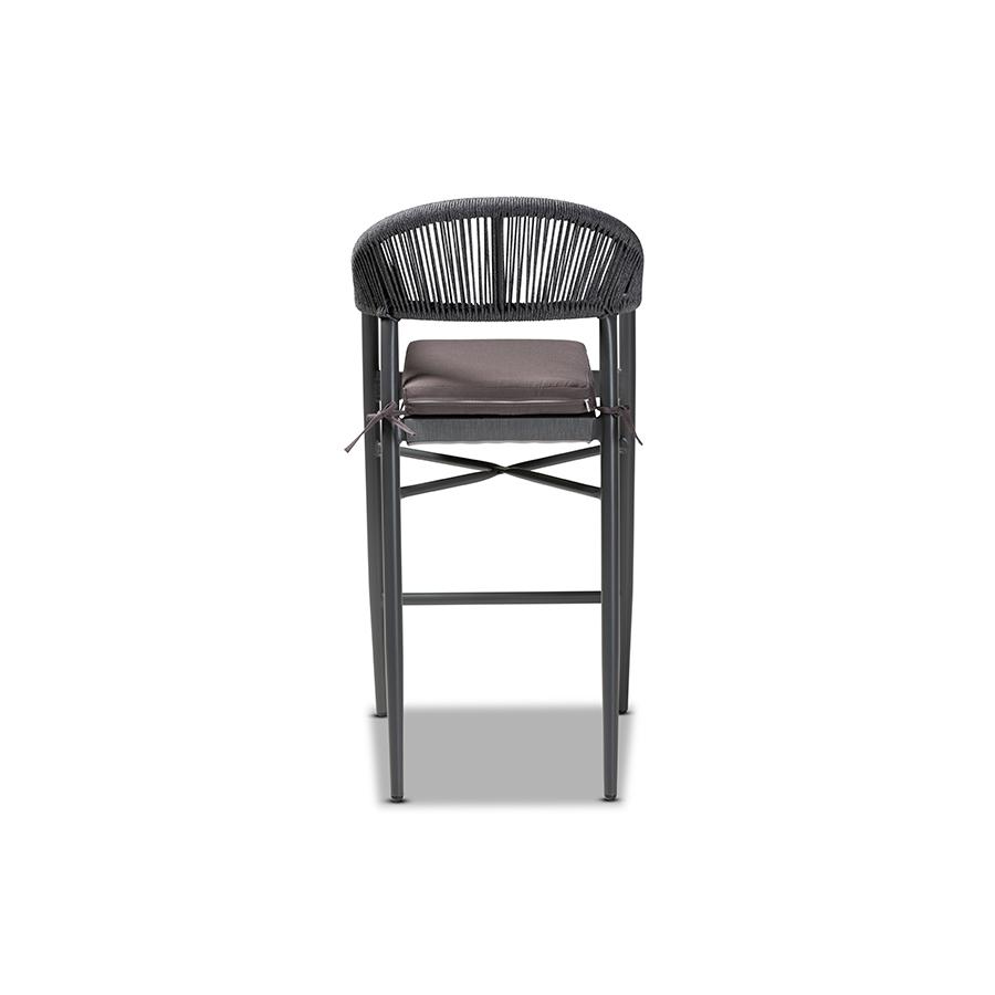 Wendell Modern and Contemporary Grey Finished Rope and Metal Outdoor Bar Stool. Picture 4