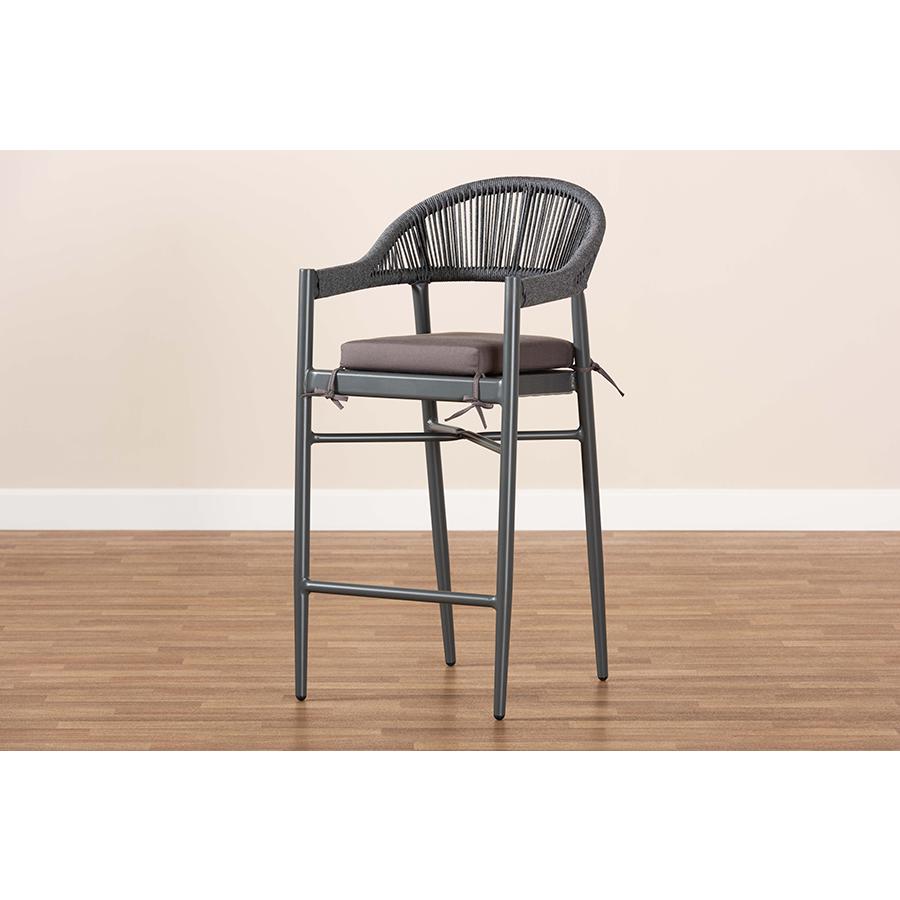 Wendell Modern and Contemporary Grey Finished Rope and Metal Outdoor Bar Stool. Picture 9