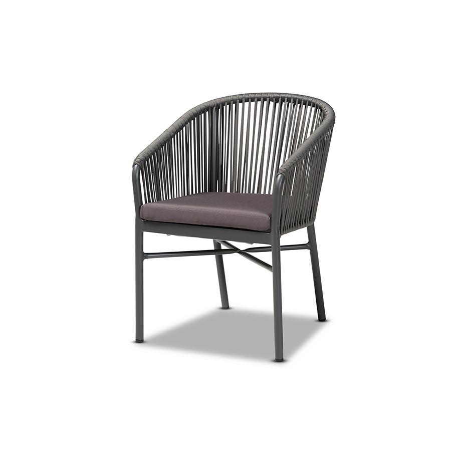 Marcus Modern and Contemporary Grey Finished Rope and Metal Outdoor Dining Chair. Picture 1
