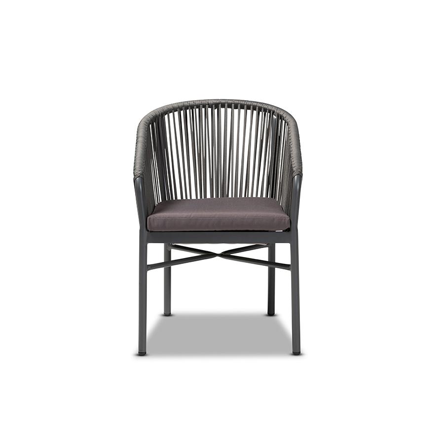Marcus Modern and Contemporary Grey Finished Rope and Metal Outdoor Dining Chair. Picture 2