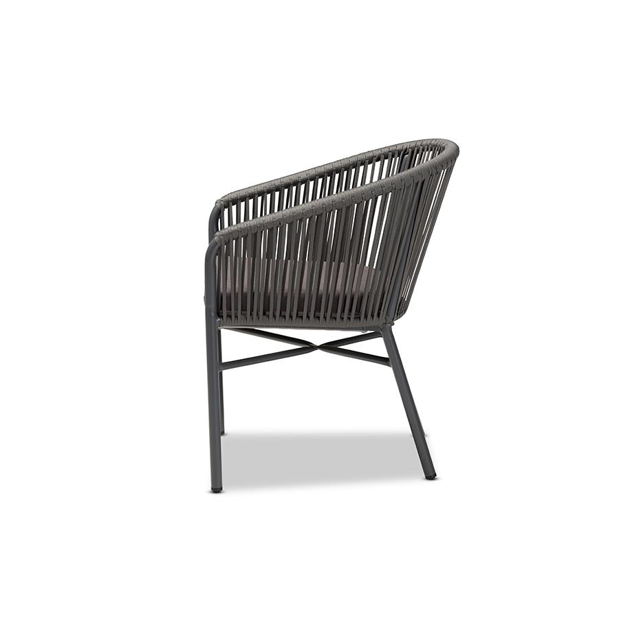 Marcus Modern and Contemporary Grey Finished Rope and Metal Outdoor Dining Chair. Picture 3