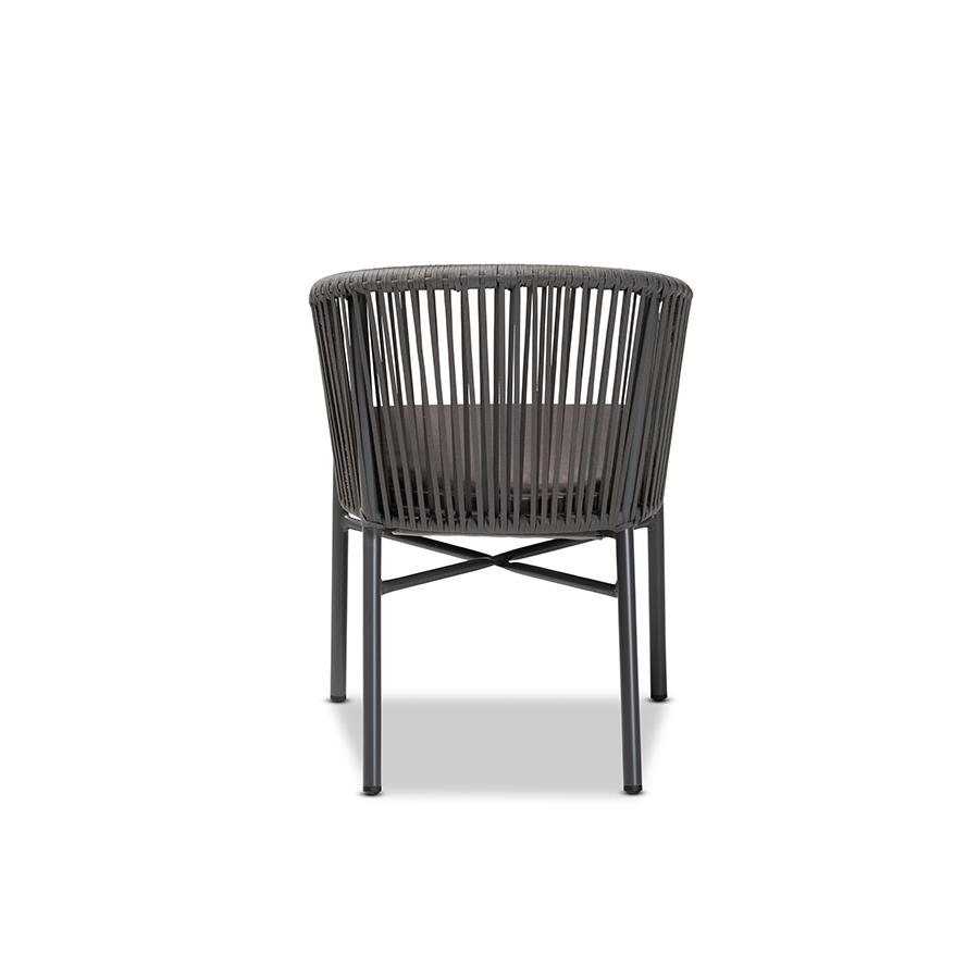 Marcus Modern and Contemporary Grey Finished Rope and Metal Outdoor Dining Chair. Picture 4