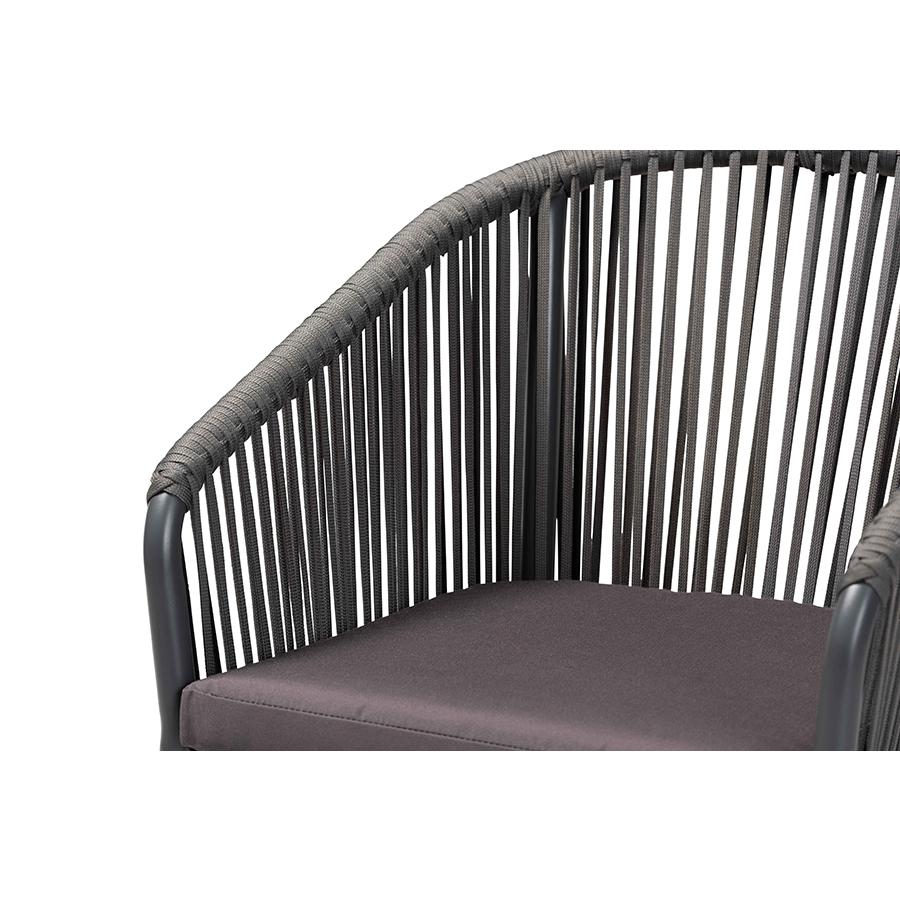 Marcus Modern and Contemporary Grey Finished Rope and Metal Outdoor Dining Chair. Picture 5