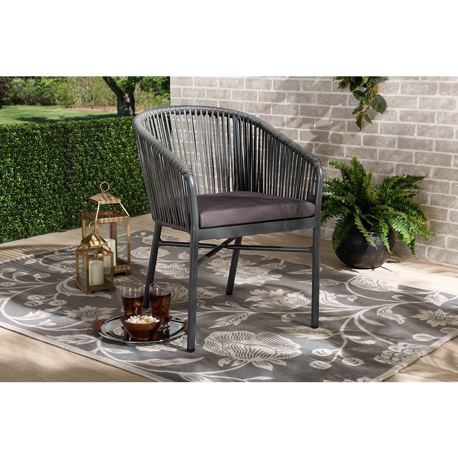 Marcus Modern and Contemporary Grey Finished Rope and Metal Outdoor Dining Chair. Picture 7