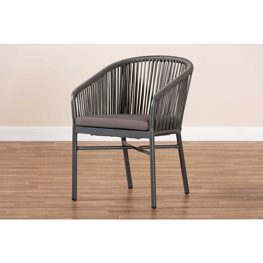 Marcus Modern and Contemporary Grey Finished Rope and Metal Outdoor Dining Chair. Picture 8