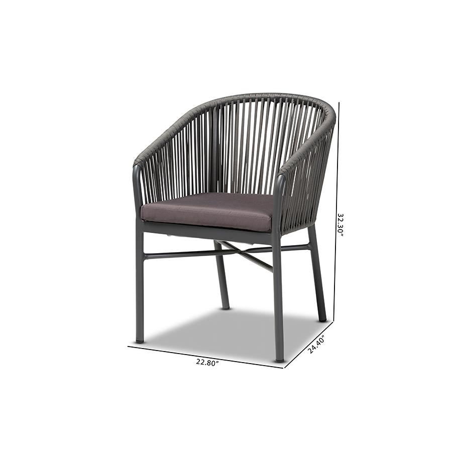 Marcus Modern and Contemporary Grey Finished Rope and Metal Outdoor Dining Chair. Picture 9