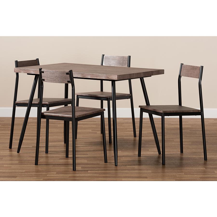 Modern and Contemporary Walnut Finished Wood and Black Metal 5Piece Dining Set. Picture 7