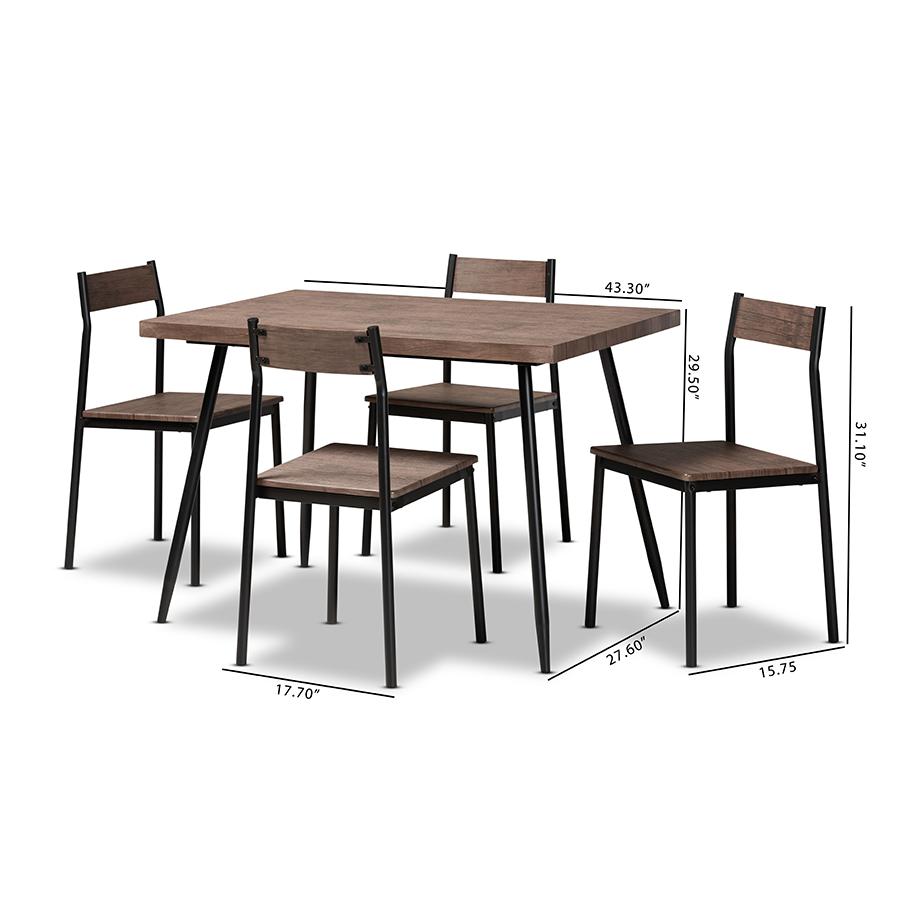 Modern and Contemporary Walnut Finished Wood and Black Metal 5Piece Dining Set. Picture 8