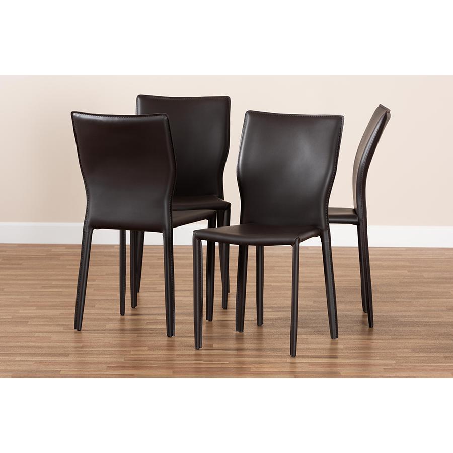 Heidi Modern and Contemporary Dark Brown Faux Leather Upholstered 4-Piece Dining Chair Set. Picture 7