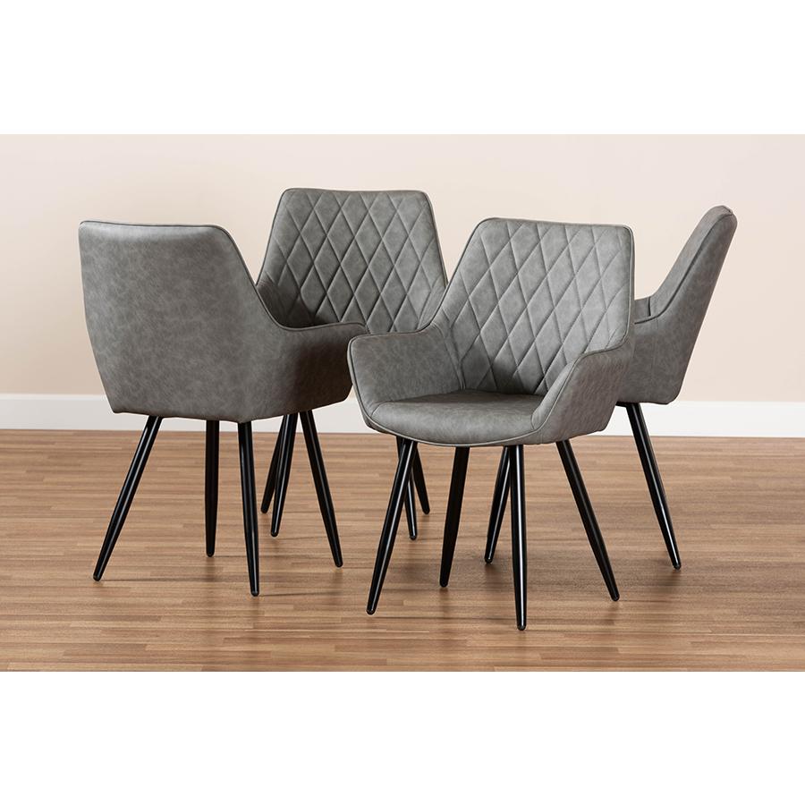 Leather Upholstered and Black Metal 4-Piece Dining Chair Set. Picture 6